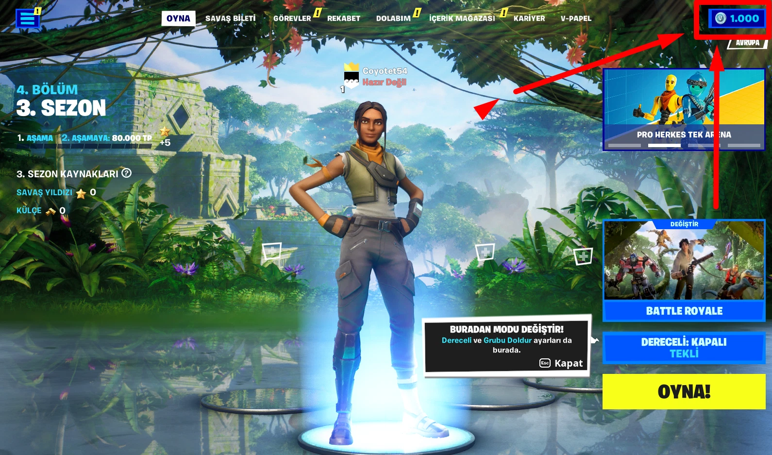 Fortnite Oyun İçi Lobi V-Papel