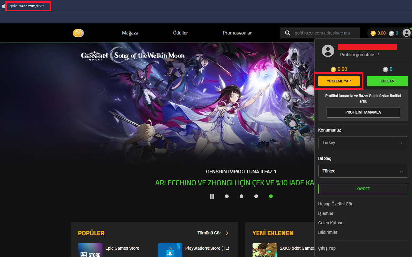 Razer Gold Yükleme Ekranı