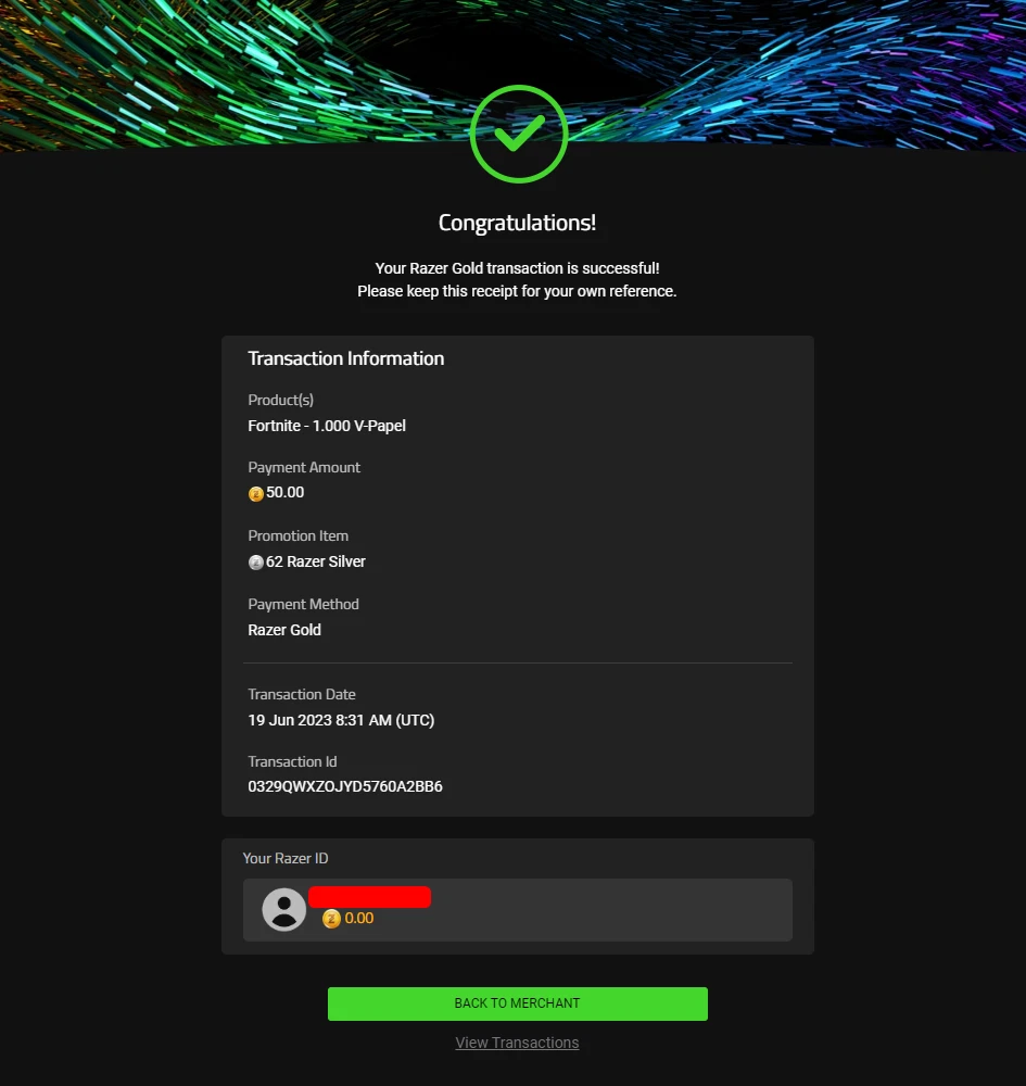 Razer Gold İşlem Başarılı