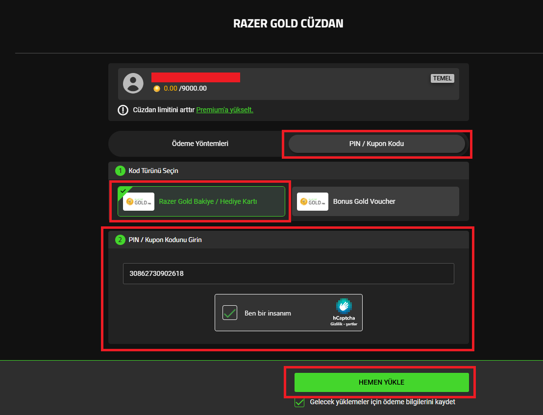 Razer Gold Cüzdan Yükleme